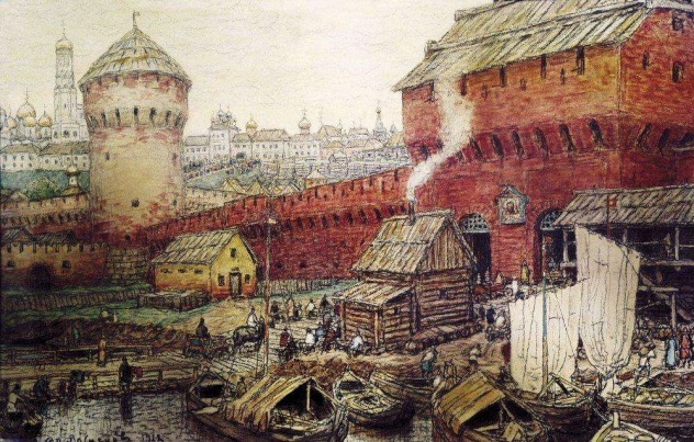 Картина Васнецова А. «Спасские (Водяные) ворота Китай-города в XVII в.»