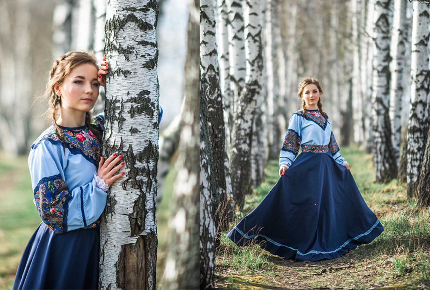 Девушка в русском народном платье в березках фотосессия