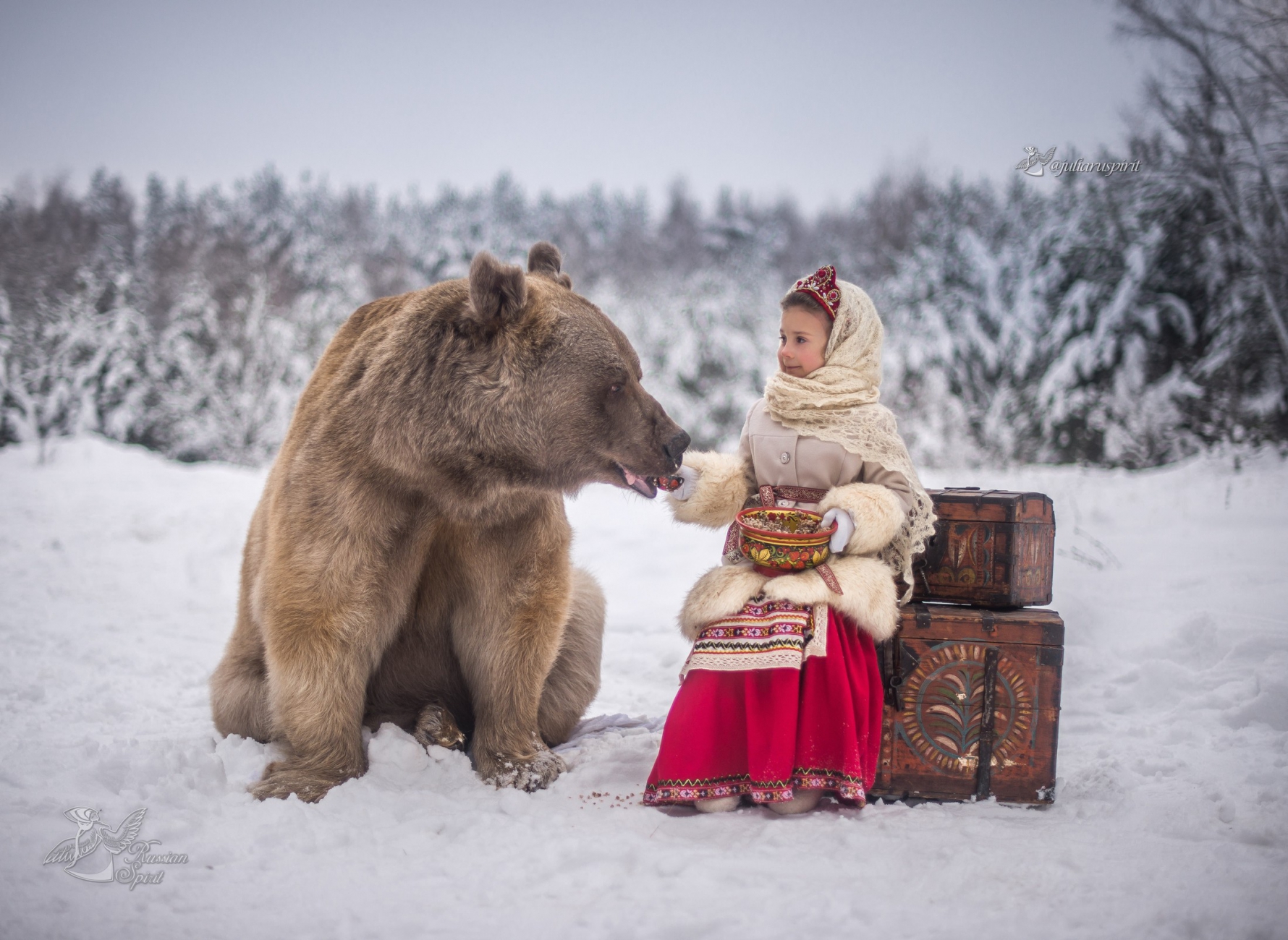 Девочка кормит медведя Степана